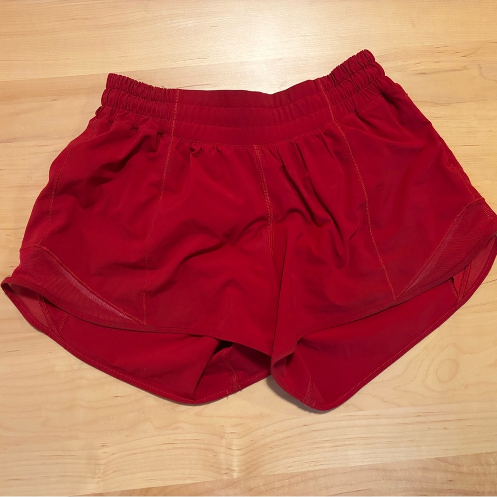 LULULEMON- Hotty Hot Low Rise Lined Short- 4” Red